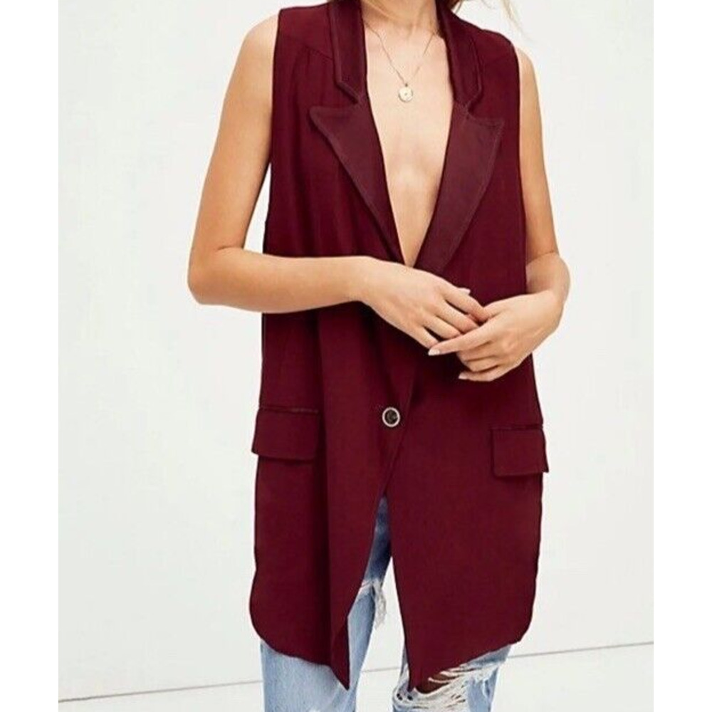 Free People Vest Women's Medium We The Free Lennie Long Loose Raspberry